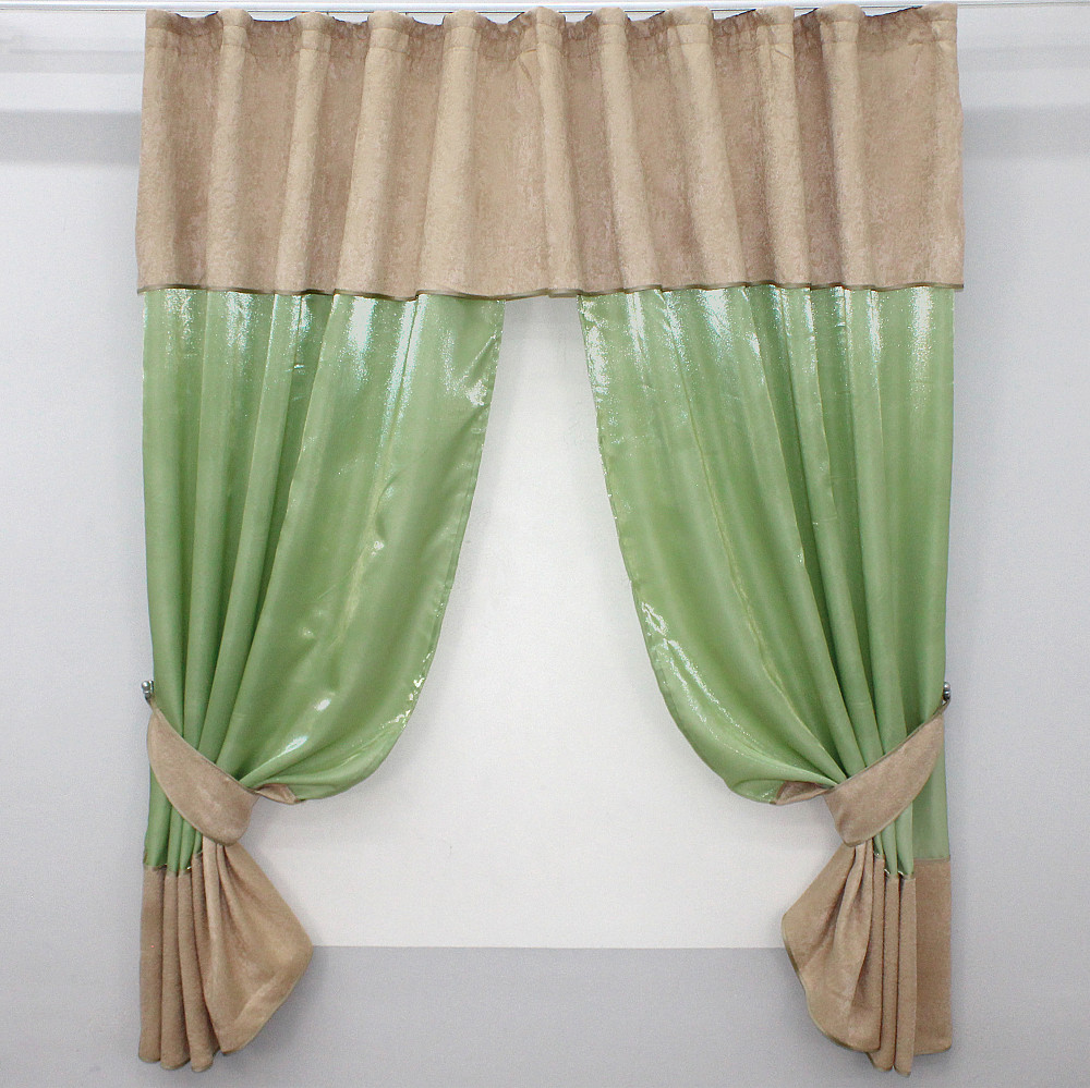 Кухонные шторы VR-Textil № 073к с ламбрекеном и подхватами светло-оливковый с песочным 270х170 см (52-0475) Киев - изображение 1