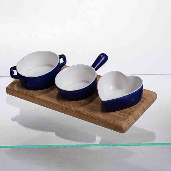 Yiwu Набір менажниць порцелянових для закусок 3 (шт) по 50 (мл) менажниці на бамбуковій підстав Коломия