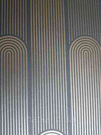 Шпалери вінілові на флізелін AS creation New-life геометрія структурні смуги напівкола золотисті чорні Київ