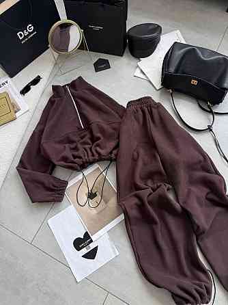 Женский теплый повседневный костюм двойка турецкий двусторонний флис полар Шоколад Одесса