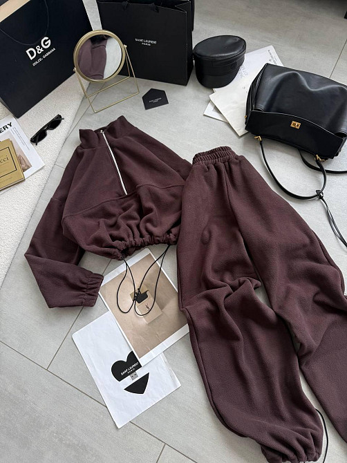 Жіночий теплий повсякденний костюм-двійка турецький двосторонній фліс-поляр Шоколад Одеса - фото 5