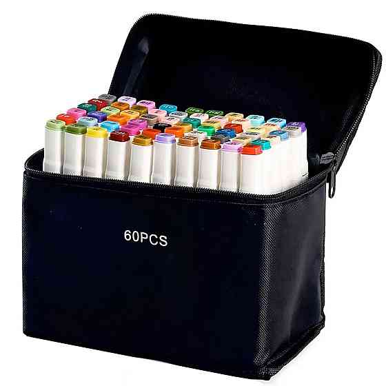 Набор маркеров двусторонние спиртовые 60 шт Touch Smooth для скетчинга+Подставка для маркеров голубая Каменец-Подольский