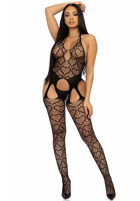 Бодістокінг з відкритим доступом Leg Avenue Net suspender bodystocking One size Black, мереживо Sex Aura Київ - фото 4