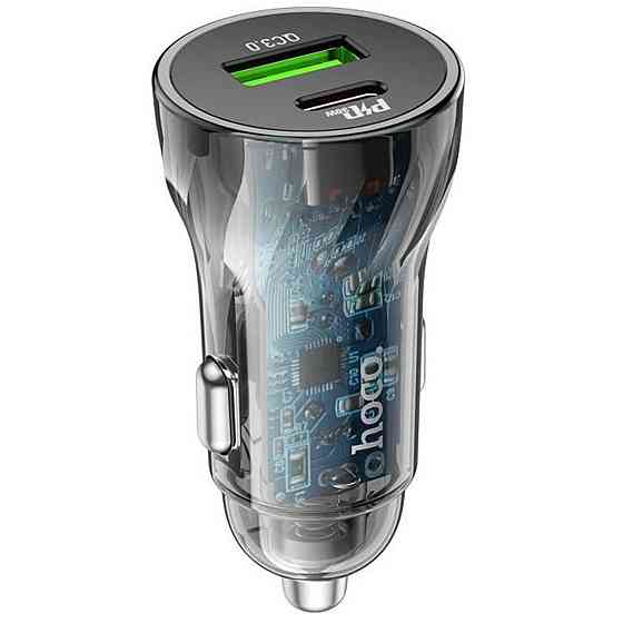 Автомобільний зарядний пристрій HOCO Z47A Transparent Discovery Edition dual port PD30W+QC3.0 car charger Transparent Black Киев