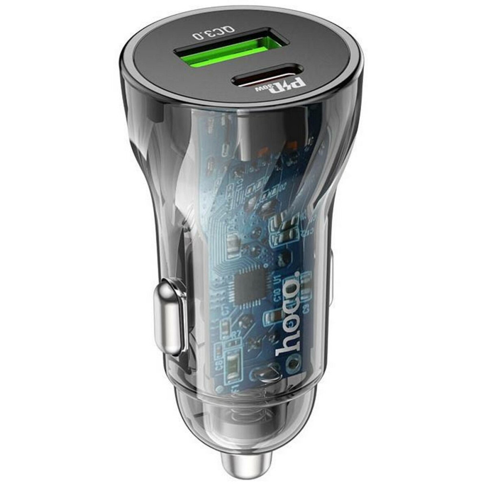 Автомобільний зарядний пристрій HOCO Z47A Transparent Discovery Edition dual port PD30W+QC3.0 car charger Transparent Black Киев - изображение 1