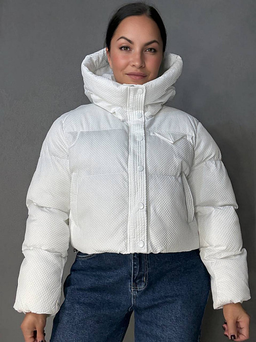 Куртка женская Lady Yep 10039 вафельная пуффер оверсайз с капюшоном белая, белый, 42 Киев - изображение 11