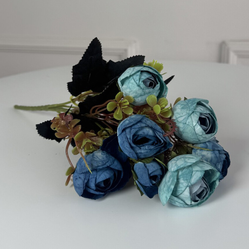 Букет Ранункулюсів штучний, 30 см, 5 стебел, 8 квіток/мікс (2 букети в уп.). Колір: синій AO-31 Івано-Франківськ - фото 1