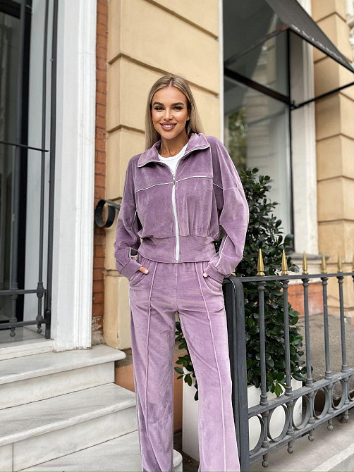Женский стильный повседневный велюровый костюм двойка Пастельна Фріза Одесса - изображение 4