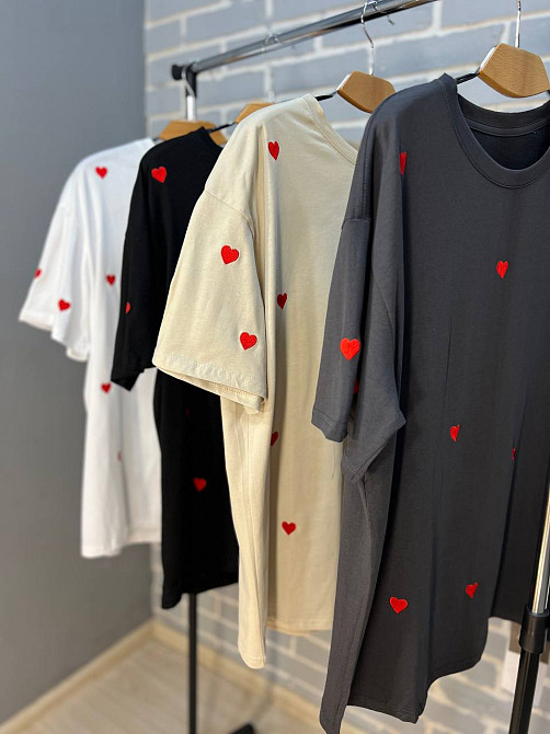 Футболка женская A-N 2632 вышивка сердца оверсайз удлиненная one size, бежевый, one size Киев - изображение 13