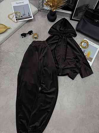 Женский повседневный велюровый костюм двойка: кофта и штаны Шоколадный, 46/48 Одесса