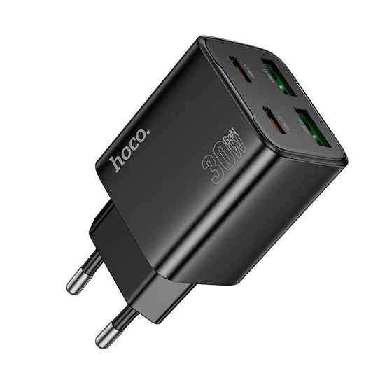 Адаптер мережевий HOCO Fundador N56, 2 USB, 2Type-C, QC, чорний Вінниця