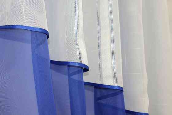 Кухонний комплект (290х170см) шторки з ламбрекеном і підхватами колір синій з бежевим 00к 59-613 Київ