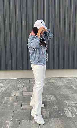 Джинсовая куртка женская оверсайз с капюшоном р 42-46 Харьков