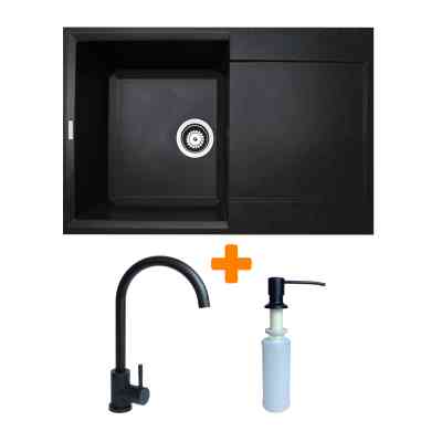 Мойка кухонная Adamant Horizon чорний + змішувач + дозатор (1824296901503) Винница