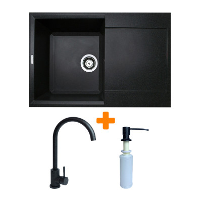 Мойка кухонная Adamant Horizon чорний + змішувач + дозатор (1824296901503) Винница - изображение 1