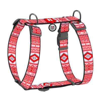 Шлей для собак WAUDOG Nylon анатомическая H-образная с QR-паспортом "Этно красный" пластиковый фастекс XL (323-0133) Винница