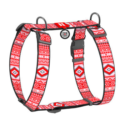 Шлей для собак WAUDOG Nylon анатомическая H-образная с QR-паспортом "Этно красный" пластиковый фастекс XL (323-0133) Винница - изображение 1