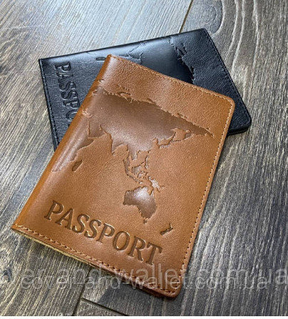 Желтая обложка на паспорт карта мира из гладкой кожи ST Leather Киев - изображение 1