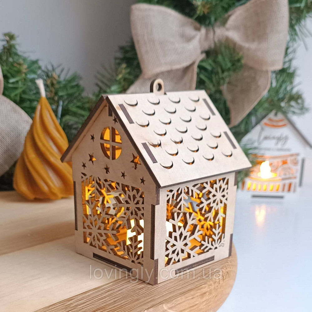 Елочное украшение с LED подсветкой в ​​виде домика 10см Ирпень - изображение 3