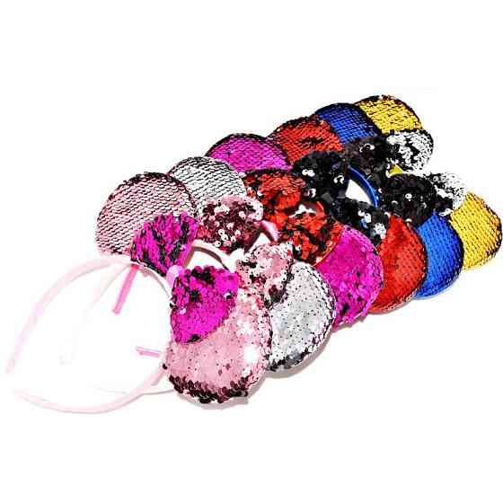 Набір обідків для волосся "Міккі" 0106-264 вушка в паєтках, 6 штук Вінниця