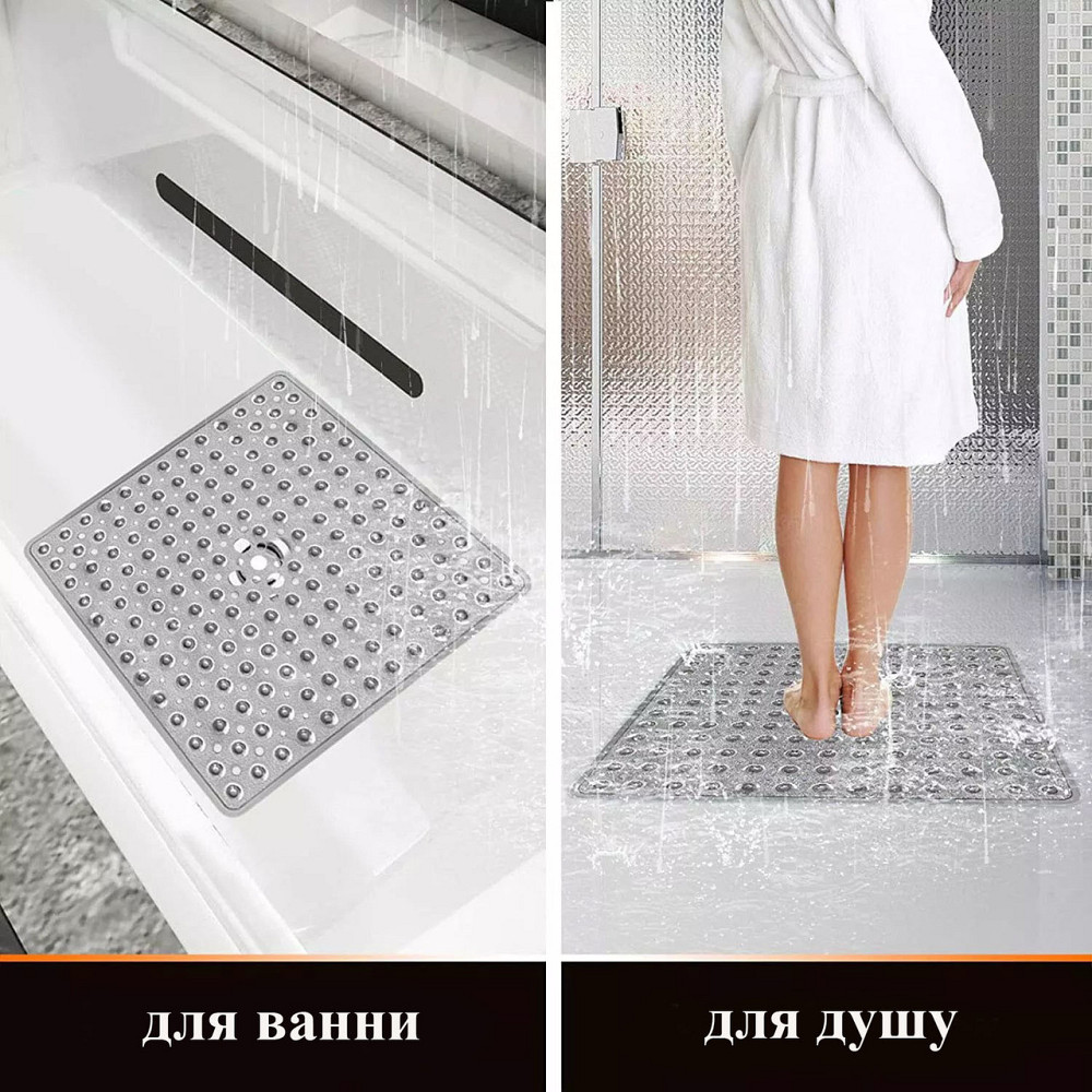 Силиконовый коврик противоскользящий Bathlux на присосках для ванны и душа, квадратный 53*53 см Серый Каменец-Подольский - изображение 5