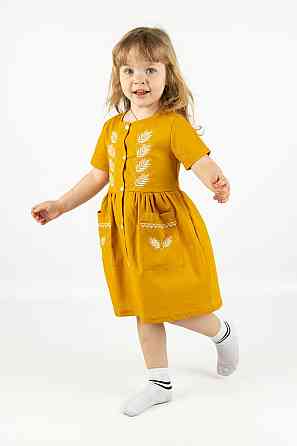 Плаття для дівчаток, літнє лляне з вишивкою, гірчичне топ Київ
