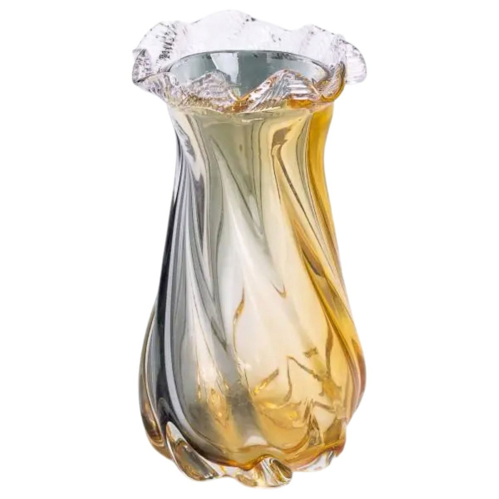 Yiwu Ваза декоративна 21 см для квітів скляна фігурна ваза з кольорового скла 800 мл Жовто-сіра Коломия - фото 1