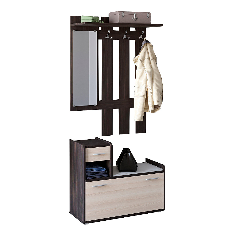 Прихожая Эверест Тандем с вешалкой и тумбой (левая) для обуви венге + дуб молочный (DTM-2199) Днепр - изображение 2