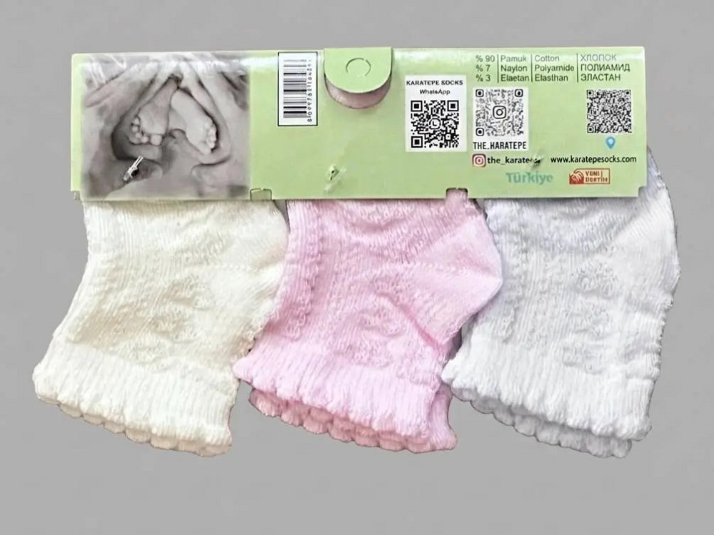 Набір бавовняних шкарпеток для новонароджених 0-6 місяців Ажур Turkiz textil Різні кольори Кривий Ріг - фото 3