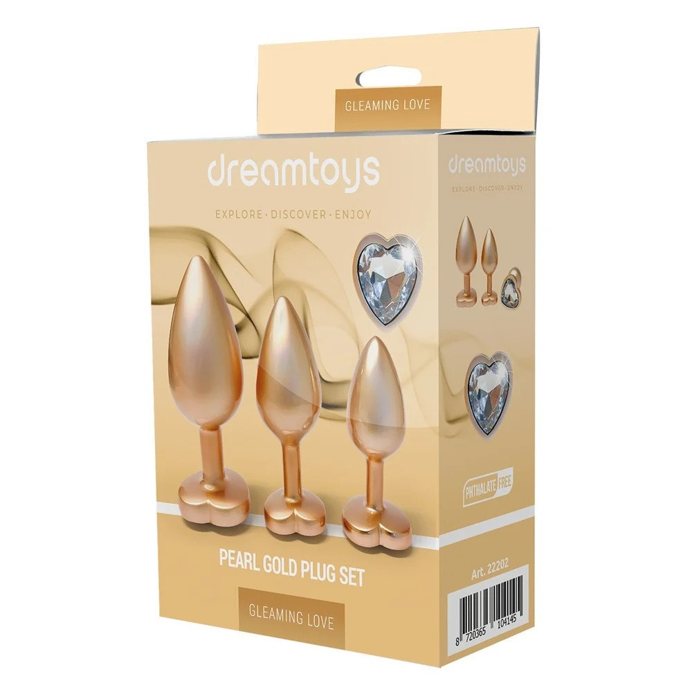 Набор из трёх анальных пробок Dream Toys Gleaming Love, размеры S, M, L, перламутрово-золотые Sex Aura Киев - изображение 2