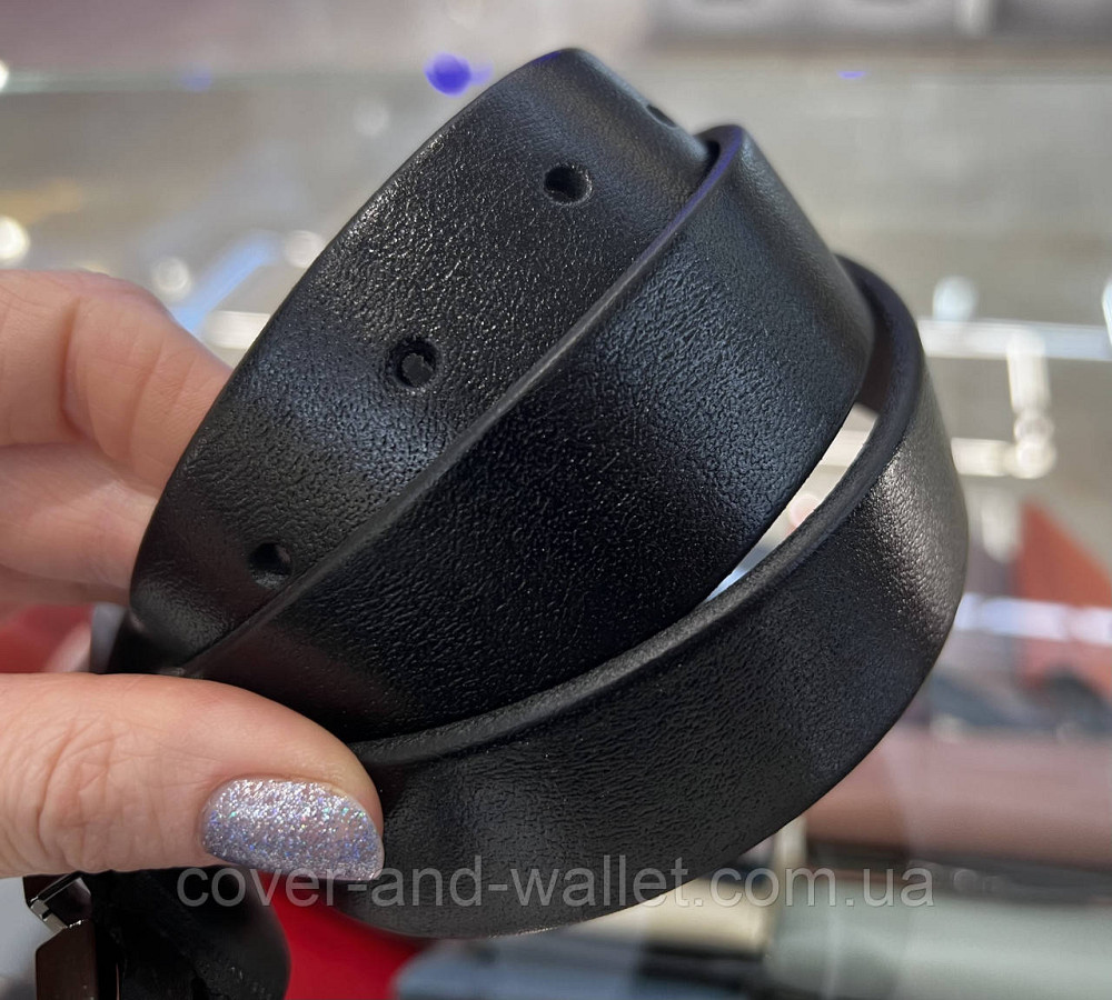 Жіночий ремінь з італійської шкіри чорного кольору з квадратною пряжкою 30 мм PS Leather Київ - фото 6