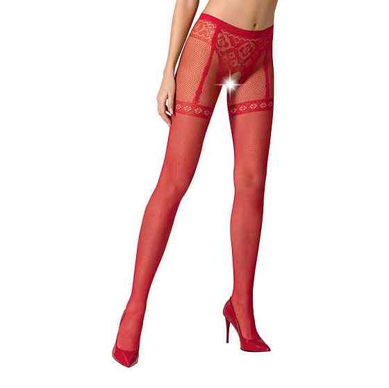 Колготки-бодістокінги Passion S012 One Size, Red, імітація панчіх, пояса та мереживних трусиків Sex Aura Київ