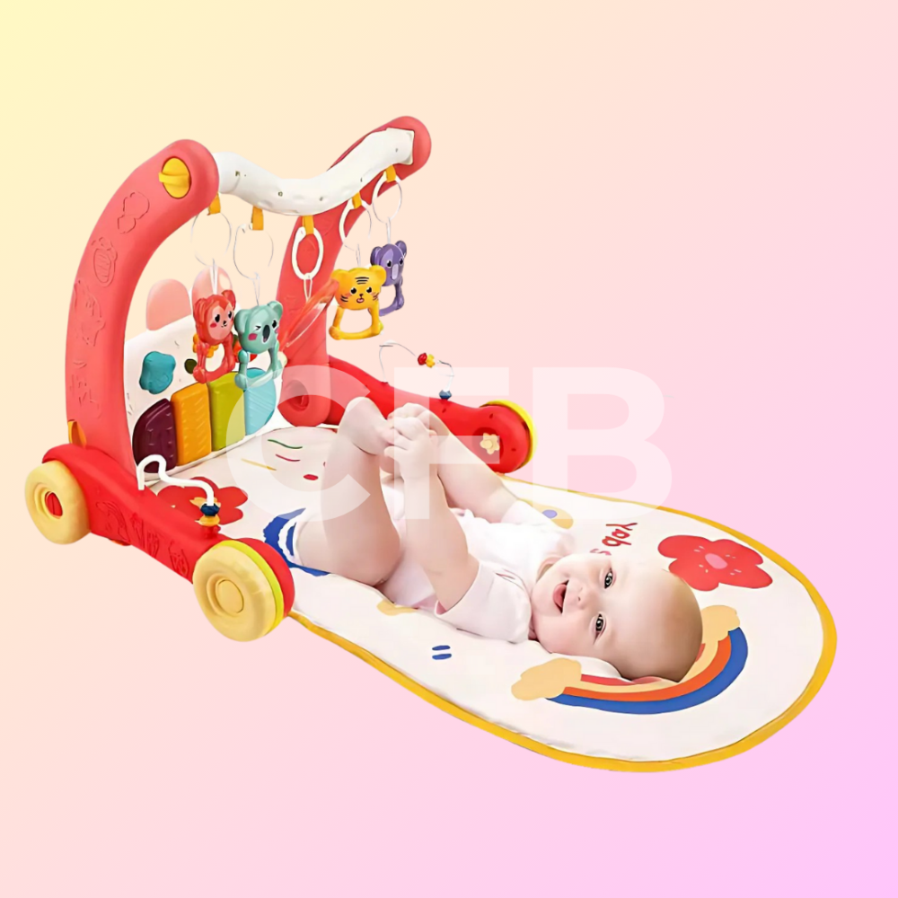 Дитячий розвиваючий килимок ходунки 2в1 коврик для немовлят музичне піаніно, каталка, світловий проектор, бізіборд Рожевий Київ - фото 7