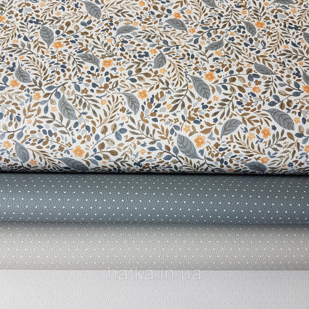 Шпалери вінілові на флізелін 0.53х10.05 м Rasch Textil Petite Fleur 5 листя гілки квіти помаранчеві сірі Київ - фото 2