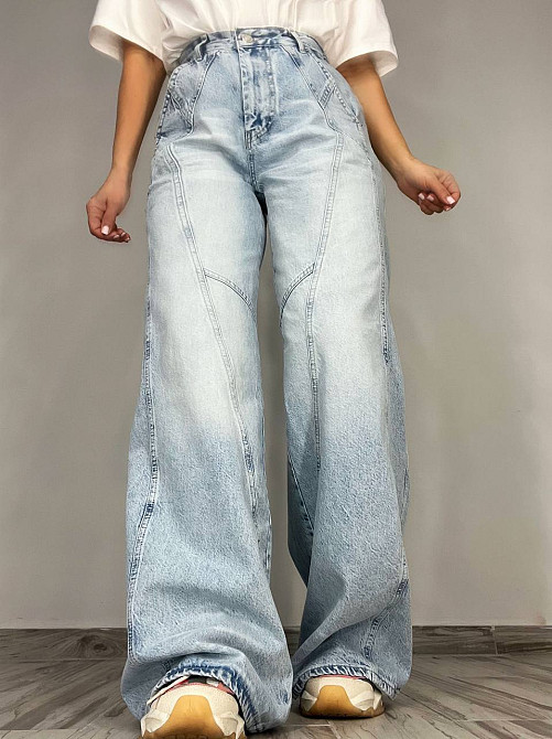 Джинси жіночі Its Basic 3805 MEGA BAGGY jeans трендові шви широкі кльош косі кишені довгі блакитні, блакитний, 34, 34, 68 см, 100 см Київ - фото 11