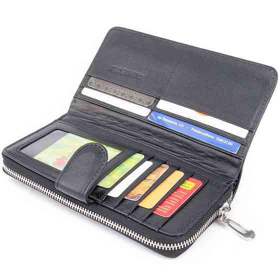 Вертикальний місткий гаманець зі шкіри унісекс ST Leather 19300 Чорний Київ