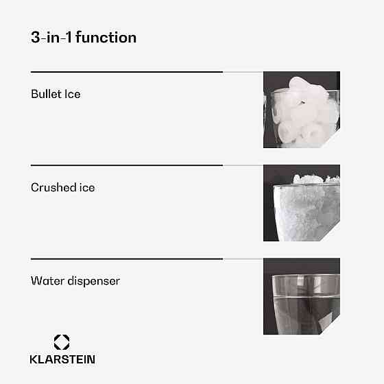 Ледогенератор Klarstein ArcticBlend 3-в-1, 20 кг/сутки, 6 л, 12 шт при 6-9 мин, колотой лёд, вода Киев