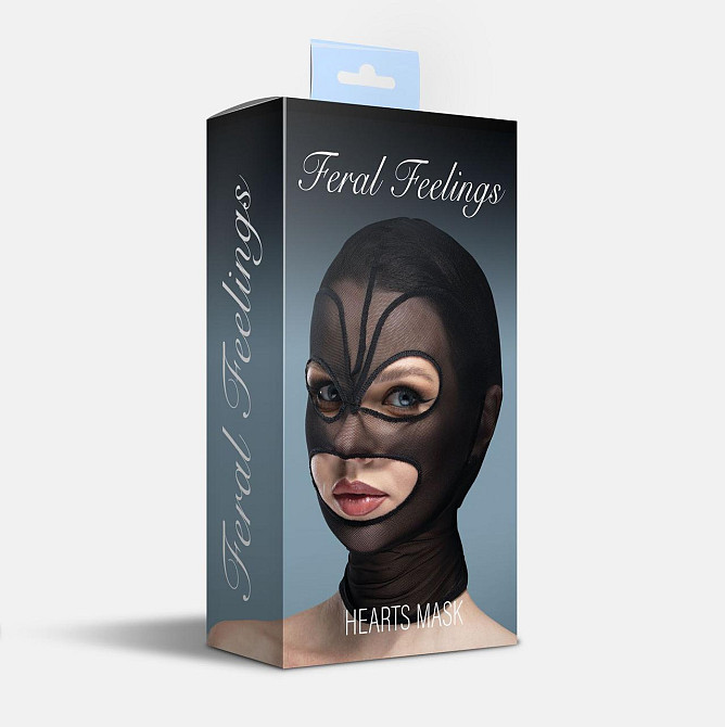 Маска серце сітка з відкритим ротом та очима Feral Feelings - Hearts Mask Black/Black Sex Aura Київ - фото 2