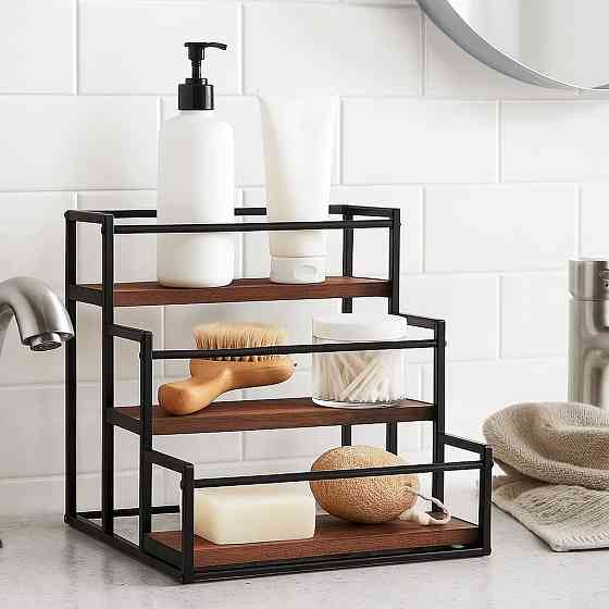 Полка для кухни ванной или бара на 3 ступени для бутылок деревянная,стойка настольная ступенчатая для сиропов Каменец-Подольский