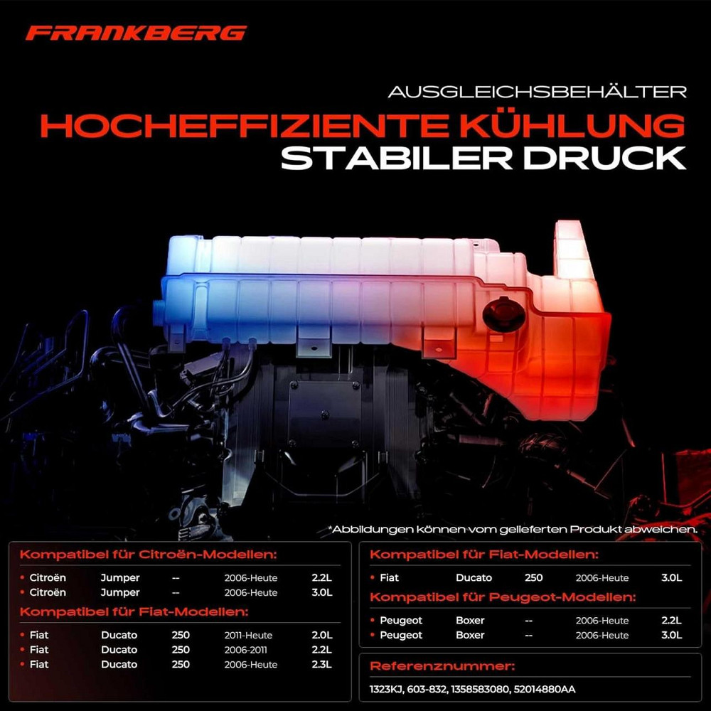 Бачок розширювальний Frankberg 1358583080 чорний з кришкою для Boxer/Ducato/Jumper 2.0L-3.0L 2006-2021, бачок охолоджуючої рідини, Київ - фото 2