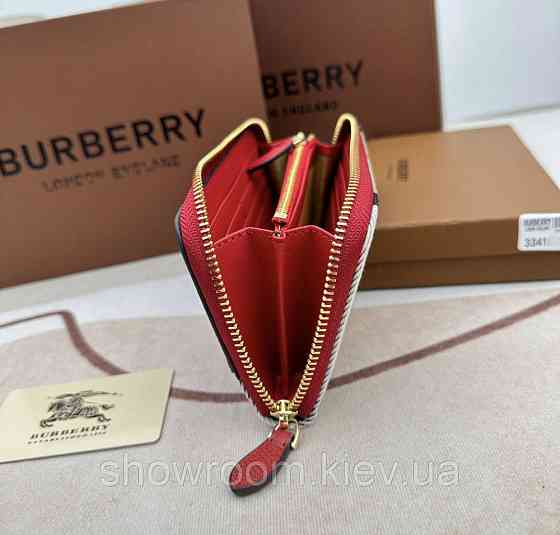 Жіночий шкіряний гаманець на блискавці Burberry (3341) red Київ