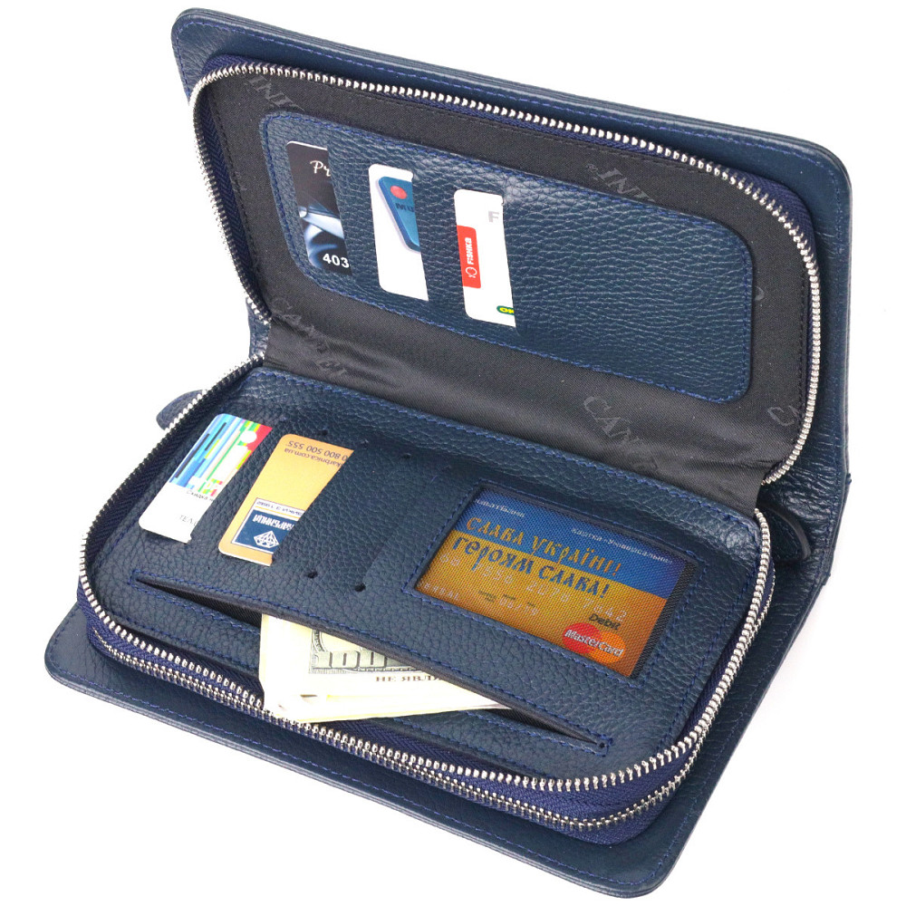 Відмінна чоловіча барсетка на два відділення з натуральної зернистої шкіри CANPELLINI 21568 Синя Київ - фото 7