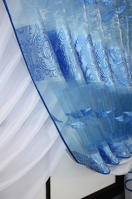 Кухонные шторки VR-Textil № 111к комбинированные белый с голубым 400х170 см (52-0787) Киев - изображение 5