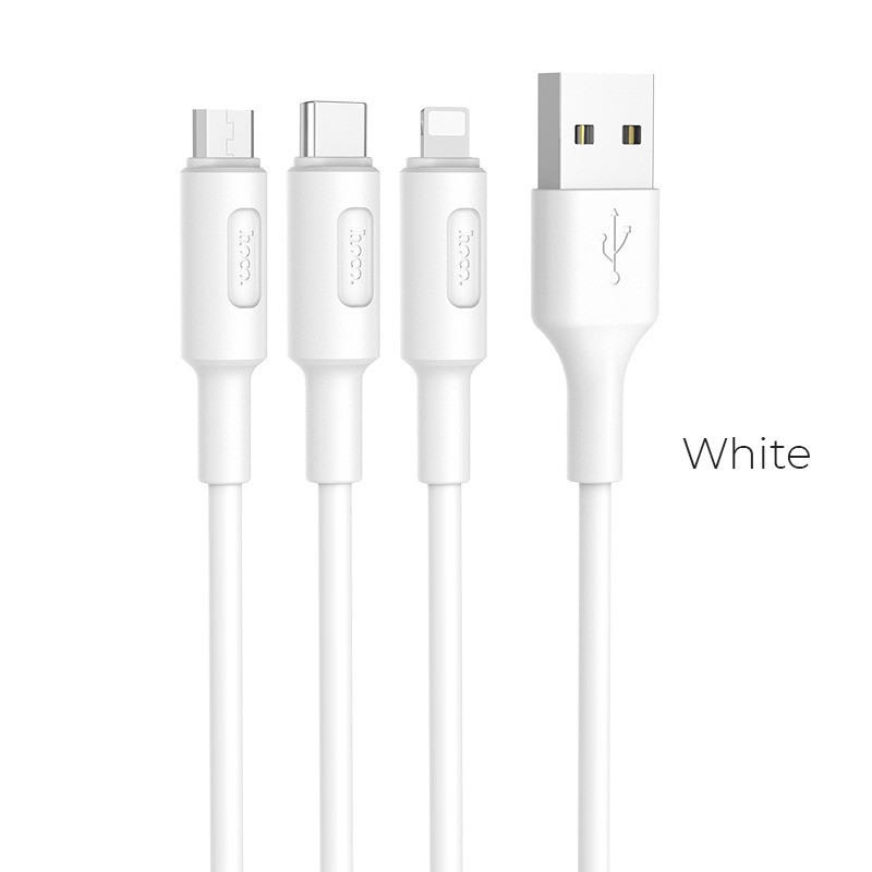 USB Кабель HOCO X25 3in1 USB - Lightning + MicroUSB + Type-C для телефону, ноутбука, пк 1М Білий Кам'янець-Подільський - фото 1