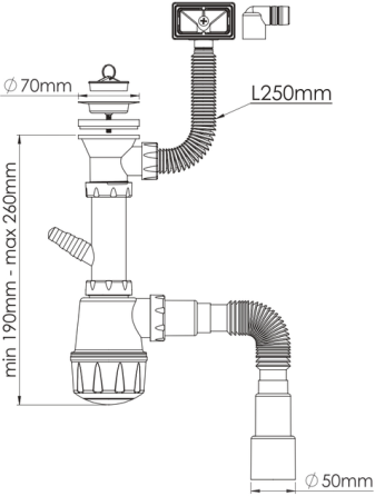 Сифон для мийки з переливом, 70мм  NOVA Харків