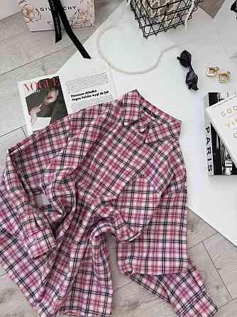 Женская базовая оверсайз рубашка в клетку Розовый Одесса