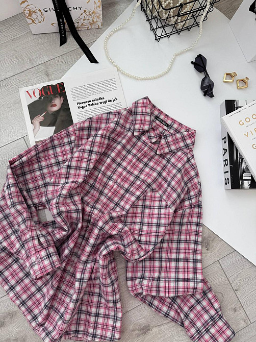 Жіноча базова сорочка оверсайз у карту Рожевий Одеса - фото 1