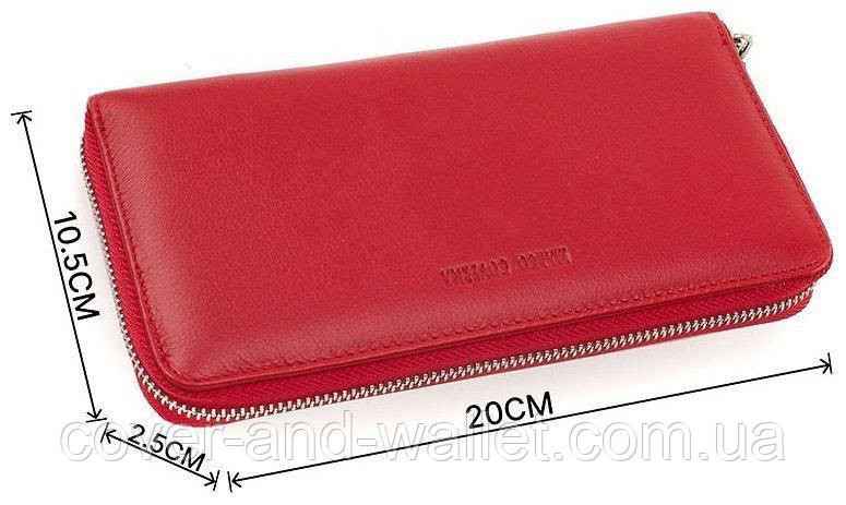 Шкіряний жіночий гаманець клатч червоного кольору на блискавці з ремінцем Marco Coverna MC 7003-2 Київ - фото 10
