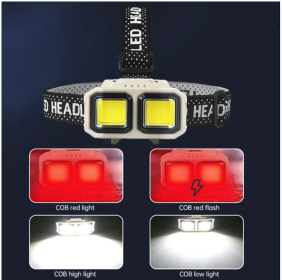 Налобний ліхтар HX-816S-2COB PL-124, Білий, Червоний, Датчик руху, Водонепроникний, 1x18650, ЗУ Type-C Дніпро