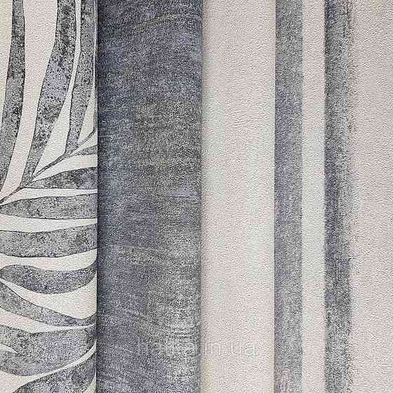 Шпалери вінілові на флізеліновій основі Rasch Linares 0.53х10 папороть листя сірі срібло на білому 617429 Київ